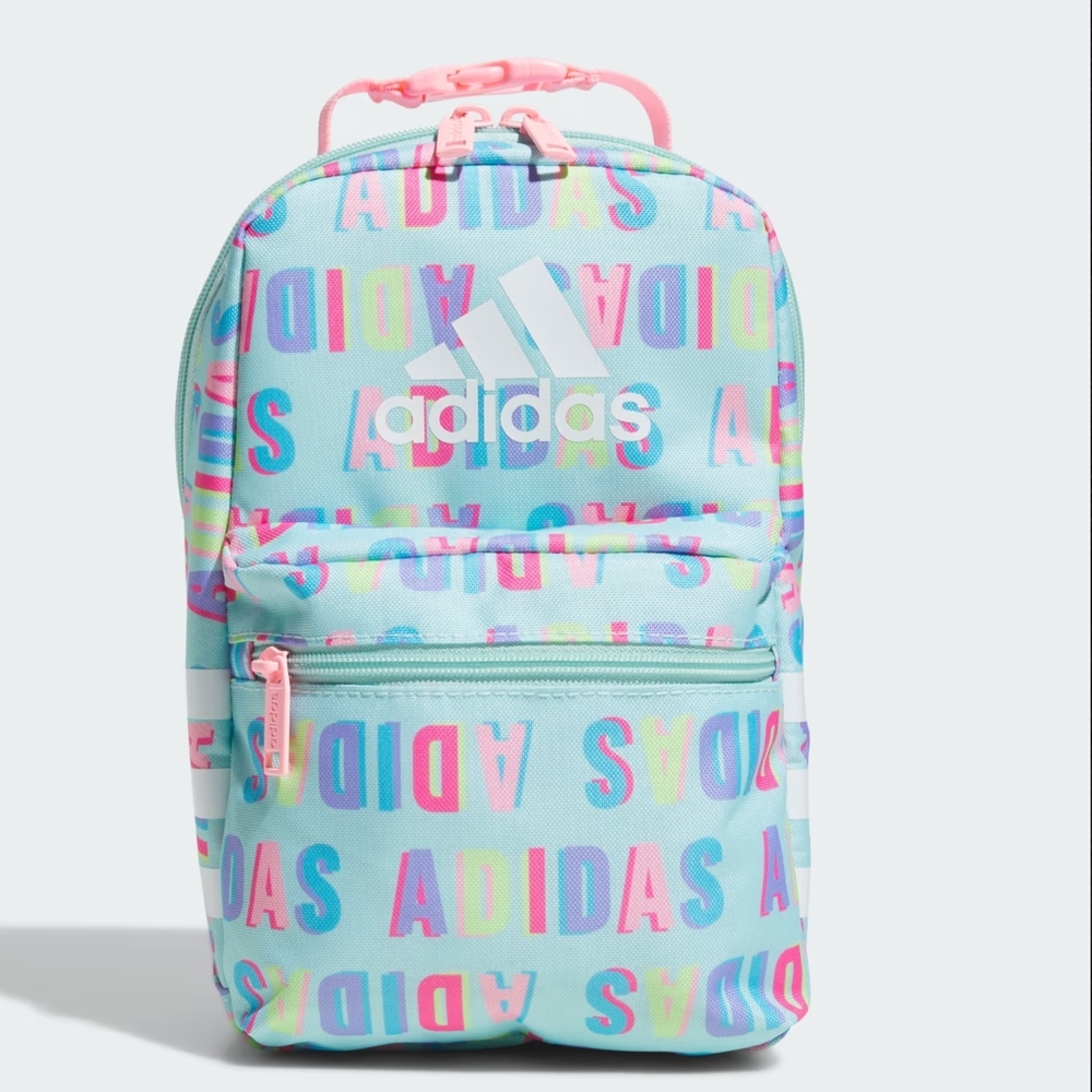 * Adidas Girls Kids Santiago 3 Lunch Bag Clip Lock Handle Light Green/Pink Spark